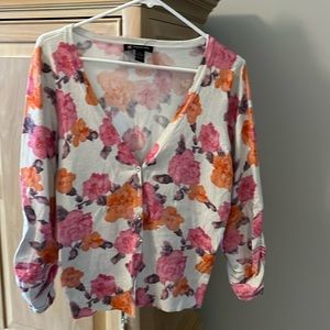 INC White floral cardigan sweater